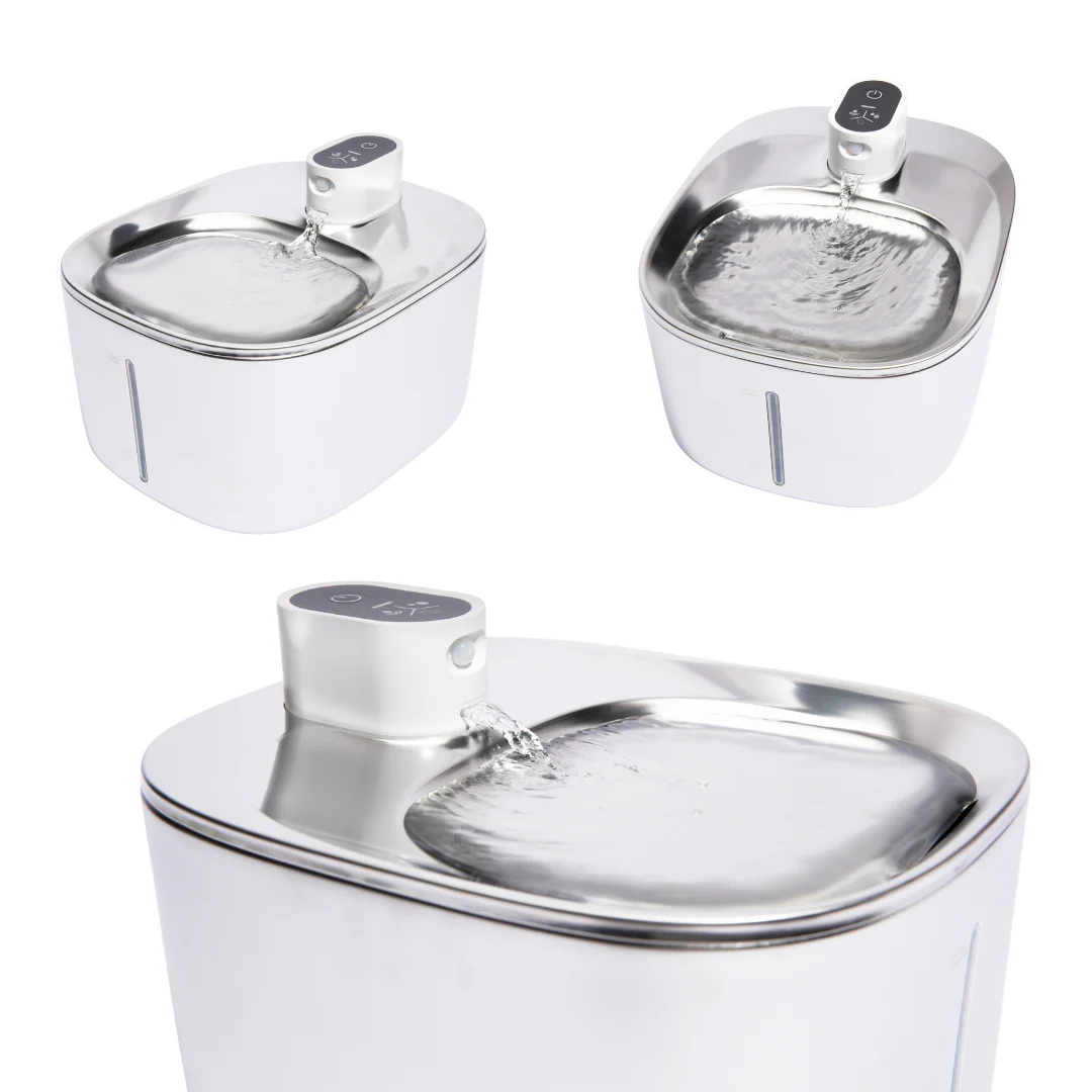 AquaSense™ - Fuente inteligente de acero inox. con flujo automático y sistema inalámbrico recargable.