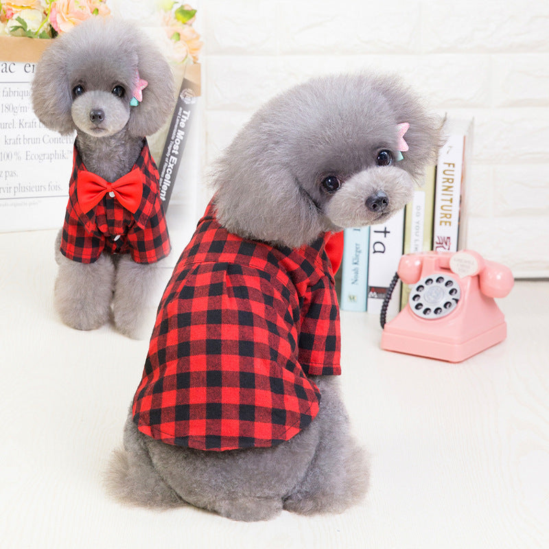 Pet Clothes New Dog Plaid Shirt European And American Suit Pet CLothes