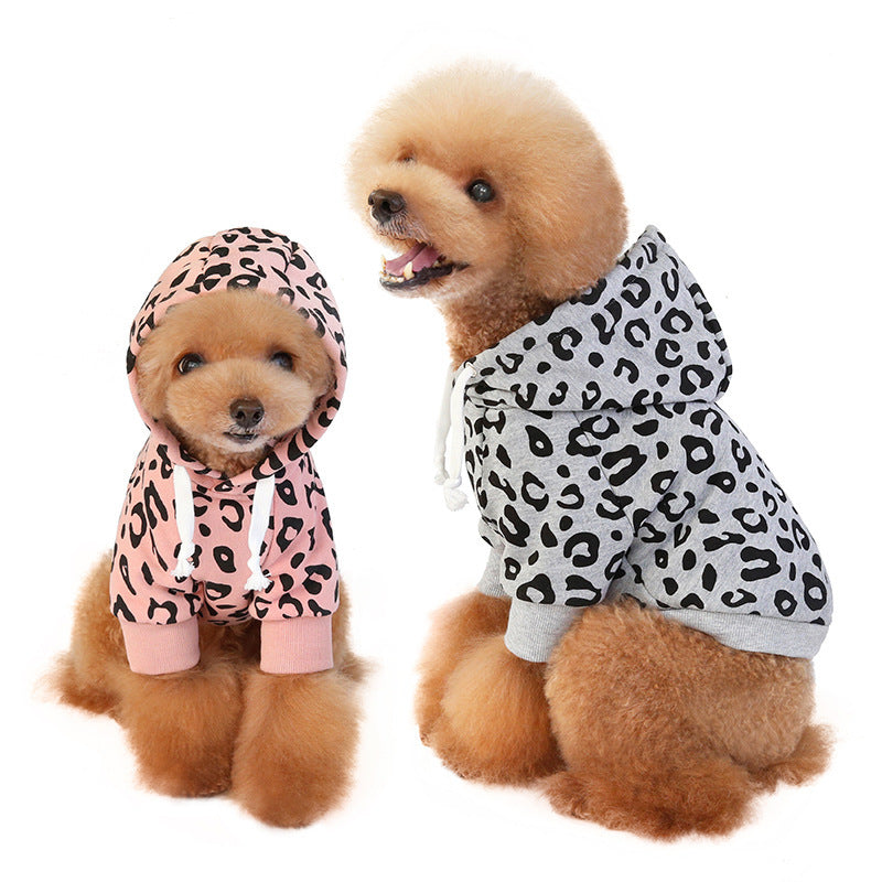 New Pet Sweater Fashion Leopard Dog Clothes Hooded Printing Simple Design Method Fighting Clothes