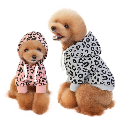 New Pet Sweater Fashion Leopard Dog Clothes Hooded Printing Simple Design Method Fighting Clothes