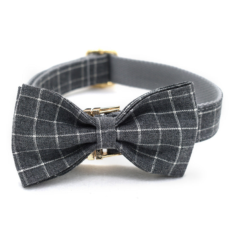 Grey Plaid Pet Products Dog Collar New Fashion Golden Metal Button Dog Collar