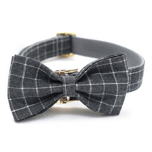 Grey Plaid Pet Products Dog Collar New Fashion Golden Metal Button Dog Collar