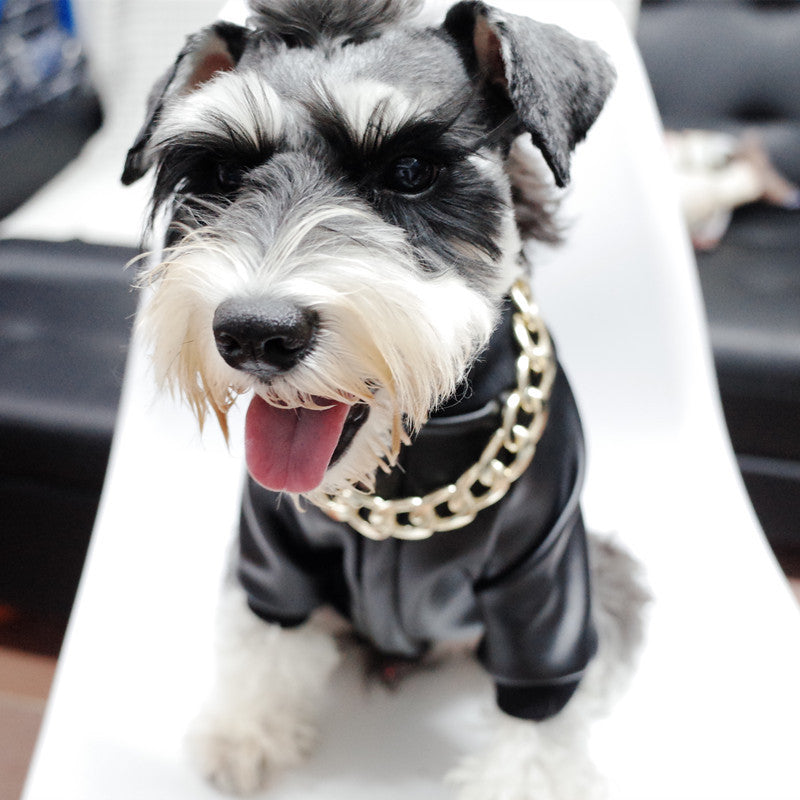 Clothes Plus Velvet Zipper Stretch Pu Leather Clothes Dog Clothes Fadou Schnauzer