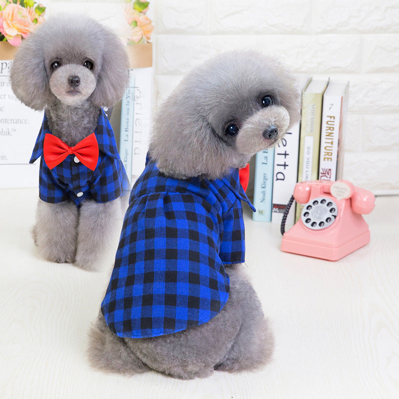 Pet Clothes New Dog Plaid Shirt European And American Suit Pet CLothes