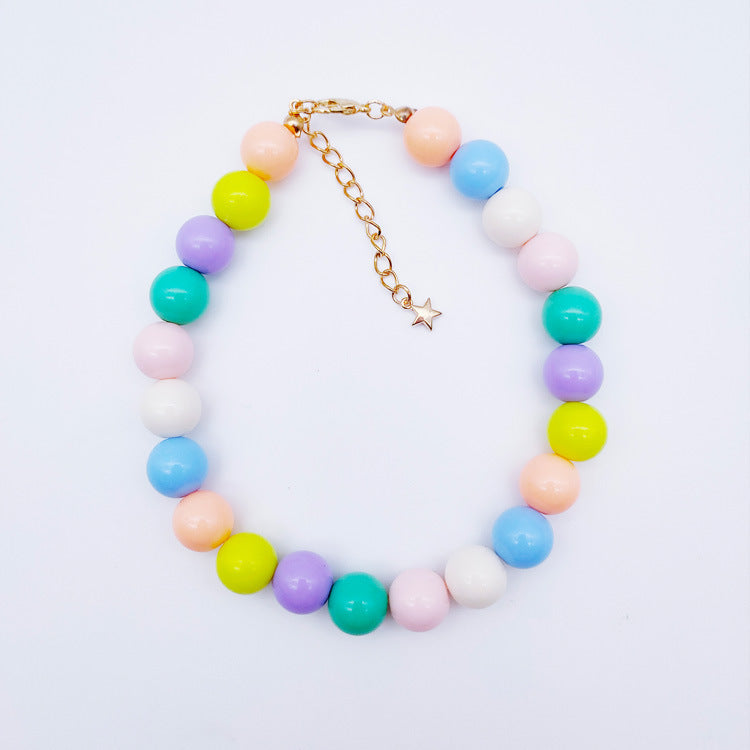 Fashion Pet Necklace No Bells Colorful Beads Adjustable