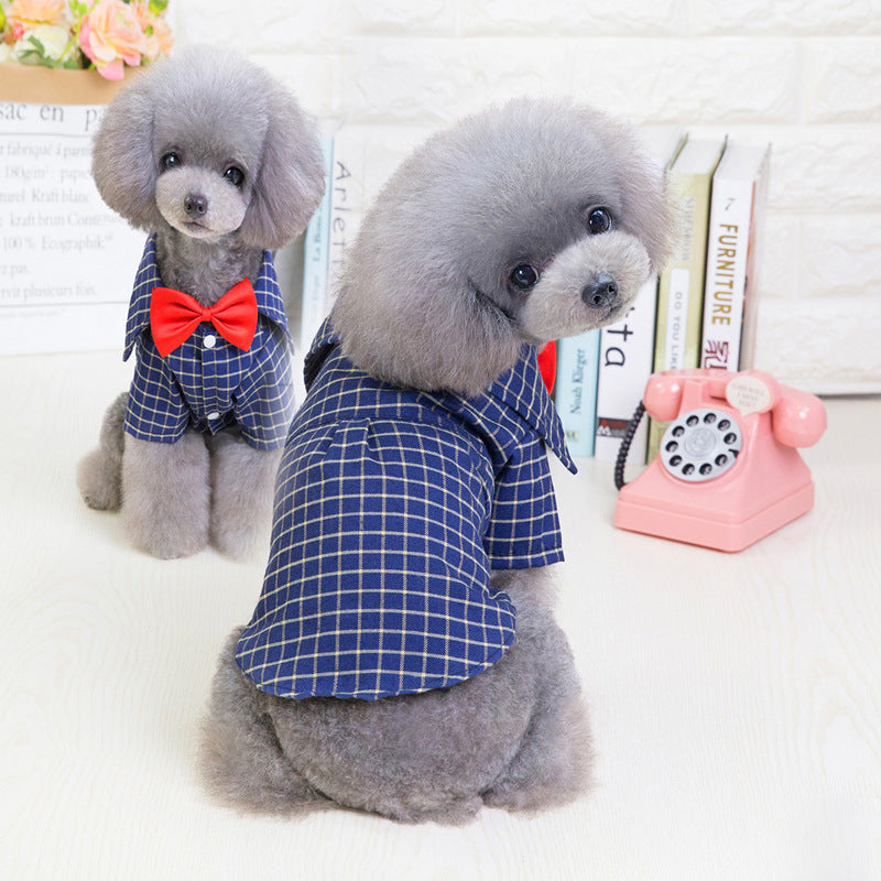Pet Clothes New Dog Plaid Shirt European And American Suit Pet CLothes