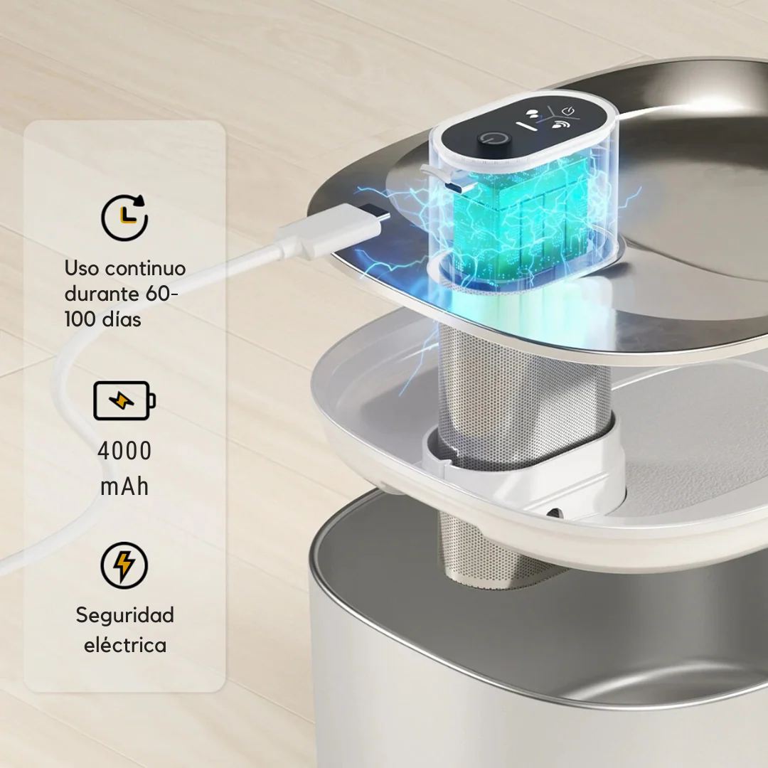 AquaSense™ - Fuente inteligente de acero inox. con flujo automático y sistema inalámbrico recargable.