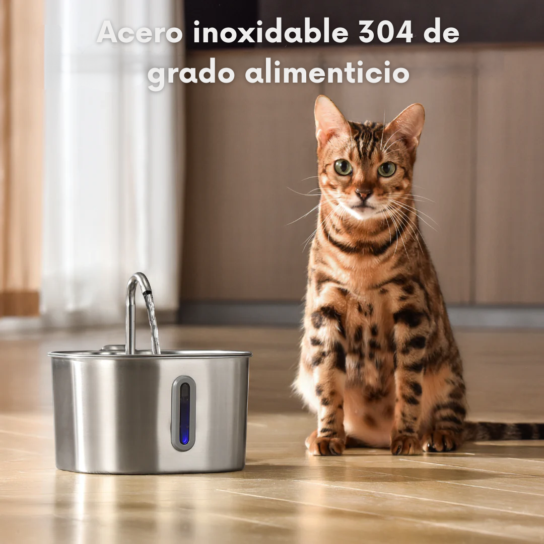 HydraPet™ - Fuente de agua inteligente para mascotas 2,2L (Acero inoxidable y circulación automática)