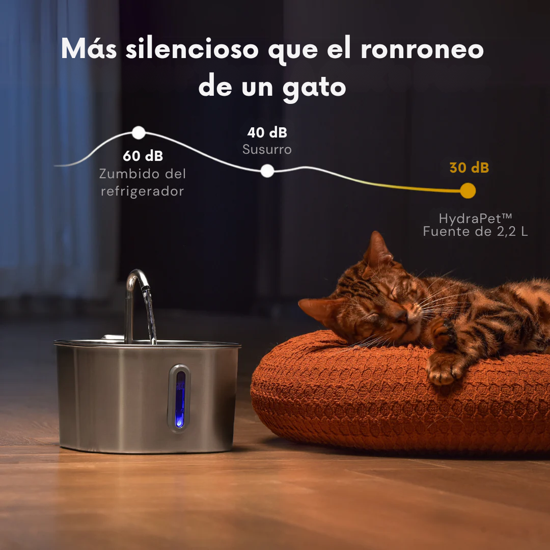 HydraPet™ - Fuente de agua inteligente para mascotas 2,2L (Acero inoxidable y circulación automática)